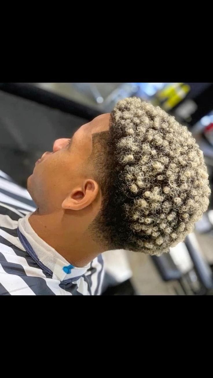 Client with a bold coloured short hairstyle